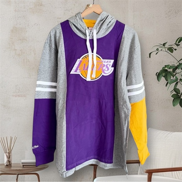 UO Mitchell & Ness Hardwood Classics NBA Lakers Hoodie Long Sleeve Heavy Top L - Picture 2 of 15